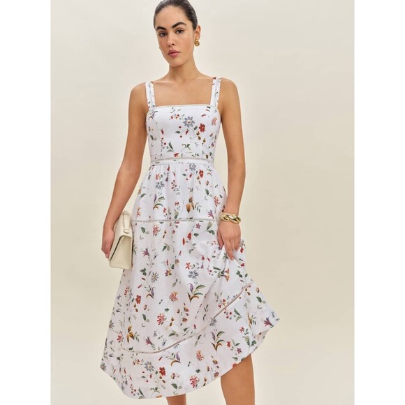 NWOT Reformation Everett Linen Corsini Floral White Midi Dress |Retail $298 - Picture 1 of 16